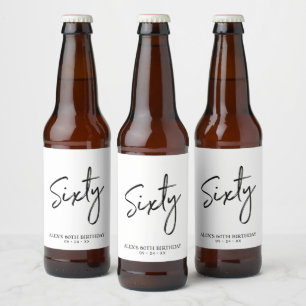 Zwart & Wit Sixty Lettering 60ste Verjaardagsfeest Bier Etiket