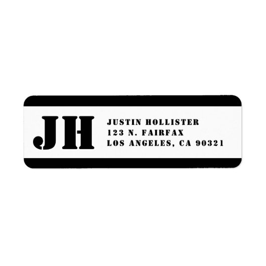 Zwart & Wit Sjabloon Monogram Retouradres Etiket (Voorkant)