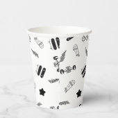 Zwart-wit Skateboard Party Paper Cups 8oz Papieren Bekers (Rechts)