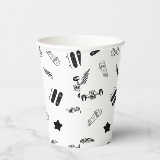 Zwart-wit Skateboard Party Paper Cups 8oz Papieren Bekers (Rechts)