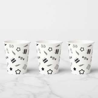 Zwart-wit Skateboard Party Paper Cups 8oz Papieren Bekers