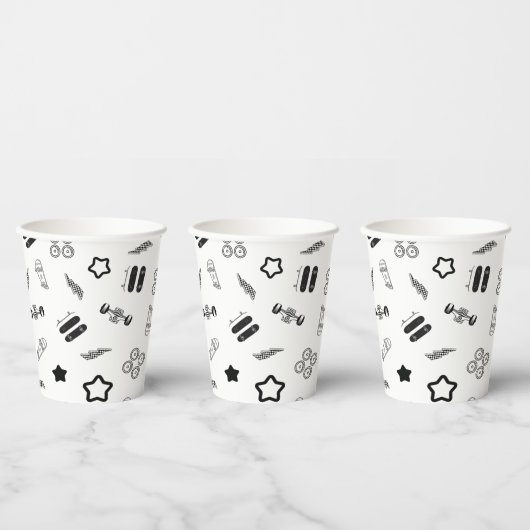 Zwart-wit Skateboard Party Paper Cups 8oz Papieren Bekers (Multi)