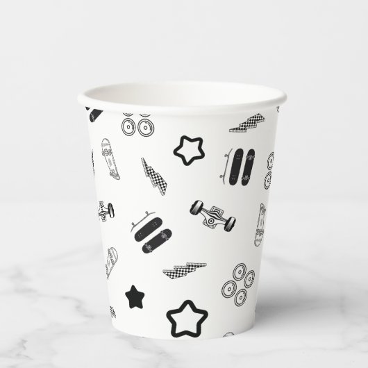 Zwart-wit Skateboard Party Paper Cups 8oz Papieren Bekers (Voorkant)