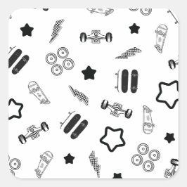 Zwart-wit Skateboarden Vierkante Stickers