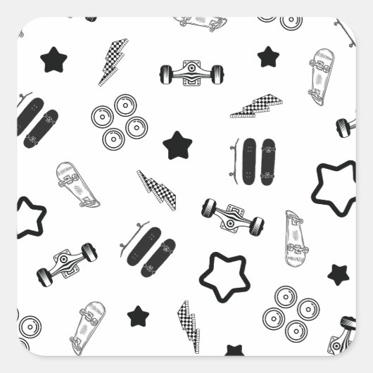 Zwart-wit Skateboarden Vierkante Stickers (Voorkant)