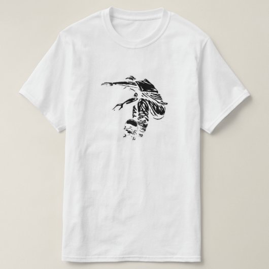 Zwart & Wit Skateboarder Illustratie T-shirt (Design voorkant)