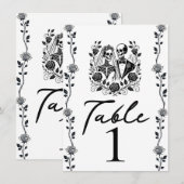 Zwart Wit Skelet Bloemen Roos Wijnstok Tafelnummer (Voorkant / Achterkant)