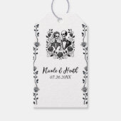 Zwart Wit Skelet Bloemen Roos Wijnstok Wedding Cadeaulabel (Voorkant)