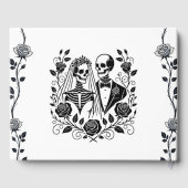 Zwart Wit Skelet Bloemen Roos Wijnstok Wedding Gastenboek (Achterkant)