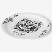 Zwart Wit Skelet Bloemen Roos Wijnstok Wedding Papieren Bordje (Gekanteld)