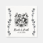 Zwart Wit Skelet Bloemen Roos Wijnstok Wedding Servet (Voorkant)