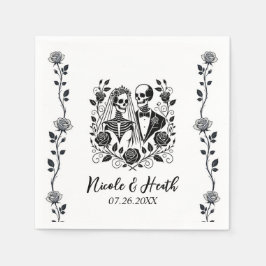 Zwart Wit Skelet Bloemen Roos Wijnstok Wedding Servet