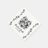 Zwart Wit Skelet Bloemen Roos Wijnstok Wedding Servet (Hoek)