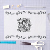 Zwart Wit Skelet Bloemen Roos Wijnstok Wedding Tissuepapier (Craft)