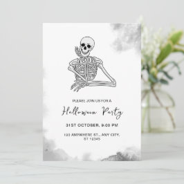 Zwart & Wit Skelet Halloween Feestuitnodiging Kaart
