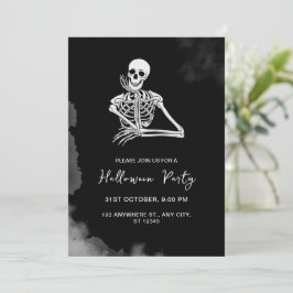 Zwart & Wit Skelet Halloween Feestuitnodiging Kaart