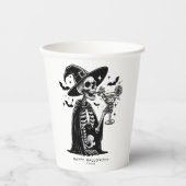 Zwart-wit skelet Halloween Party Papieren Bekers (Voorkant)