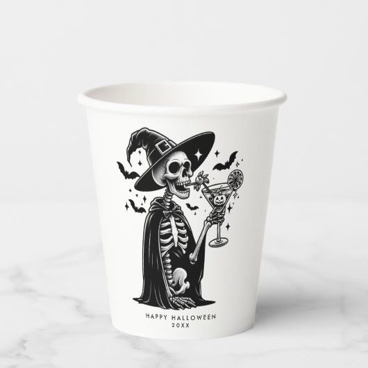 Zwart-wit skelet Halloween Party Papieren Bekers (Voorkant)