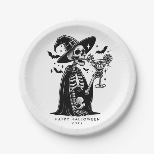 Zwart-wit skelet Halloween Party Papieren Bordje (Voorkant)