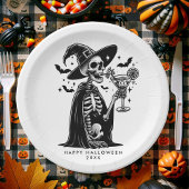 Zwart-wit skelet Halloween Party Papieren Bordje