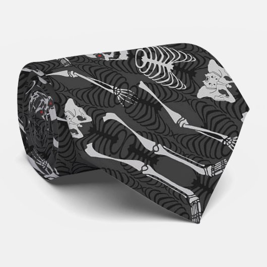 Zwart-wit Skelet Halloween Stropdas (Opgerold)