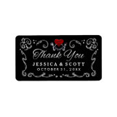 Zwart wit skelet & hart bruiloft dank u etiket (Voorkant)