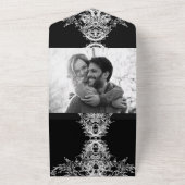 Zwart-wit skelet Hudel Gothic Weddenschap All In One Uitnodiging (Buitenkant)