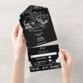 Zwart-wit skelet Hudel Gothic Weddenschap All In One Uitnodiging (Afscheurbaar)