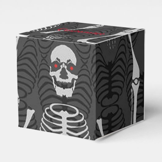 Zwart & Wit Skeletten Halloween Kubus Favor Box Bedankdoosjes (Voorkant Zijde)
