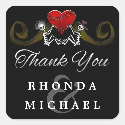 Zwart wit skeletten hart dank je label (Voorkant)