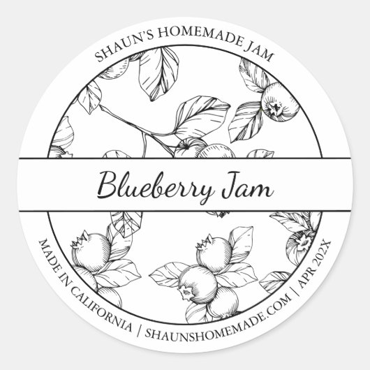 Zwart & Wit Sketch Blueberry Jam label (Voorkant)