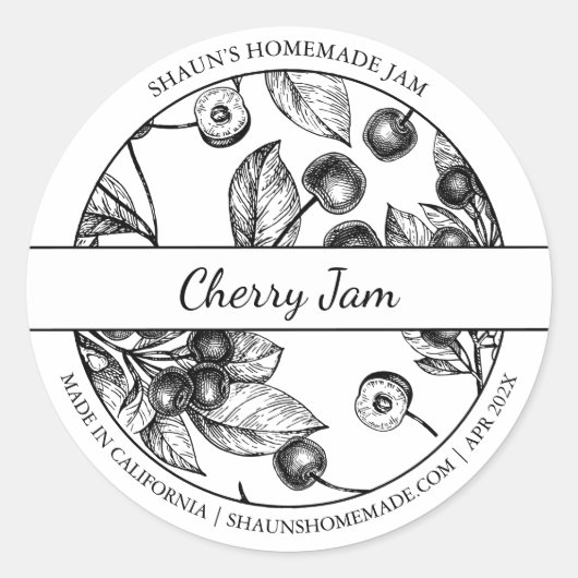 Zwart & Wit Sketch Cherry Jam label (Voorkant)