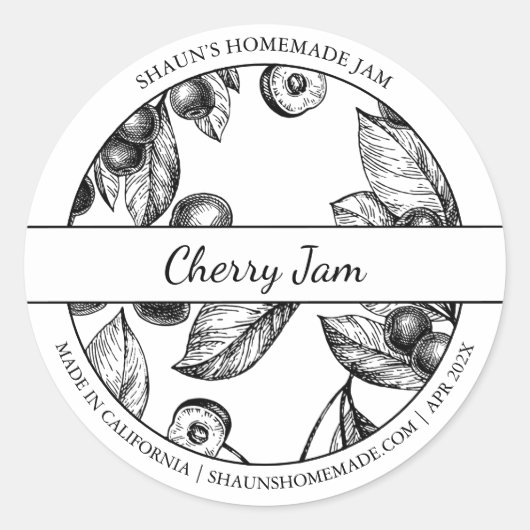 Zwart & Wit Sketch Cherry Jam label (Voorkant)