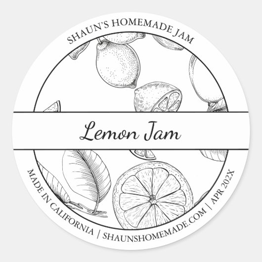 Zwart & Wit Sketch Lemon Jam label (Voorkant)
