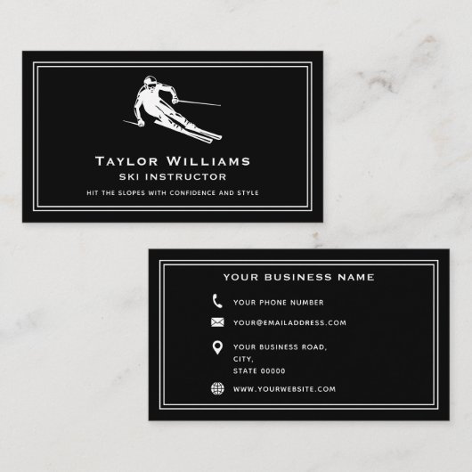 Zwart-wit skiër skileraar skileraar visitekaartje (Voorkant / Achterkant)