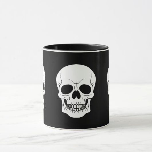 Zwart-wit Skull Head Silhouette Halloween Mok (Midden)