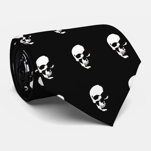 Zwart & Wit Skull Kunstwerk Stropdas (Opgerold)