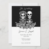 Zwart-wit Skull paar Bruiloft Kaart (Voorkant)