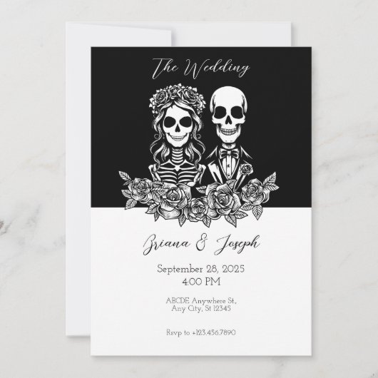 Zwart-wit Skull paar Bruiloft Kaart (Voorkant)
