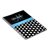 Zwart Wit Sky Blauw Monogram Script Polka Dots Notitieboek (Rechterzijde)