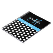 Zwart Wit Sky Blauw Monogram Script Polka Dots Notitieboek (Linkerzijde)