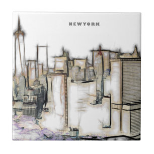Zwart-wit skyline New york City tekening Tegeltje