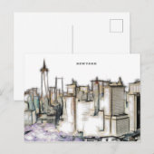 Zwart-wit skyline Newyork stad tekening Briefkaart (Voorkant / Achterkant)