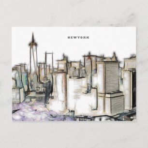 Zwart-wit skyline Newyork stad tekening Briefkaart