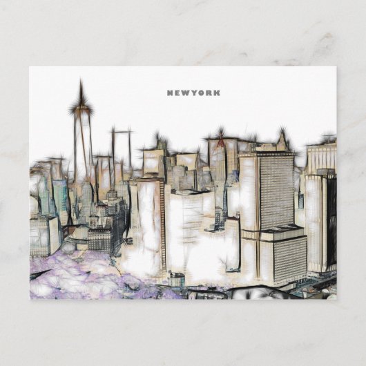 Zwart-wit skyline Newyork stad tekening Briefkaart (Voorkant)