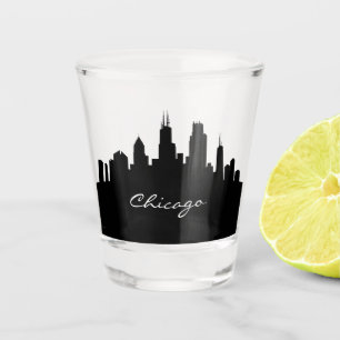 Zwart-wit skyline van Chicago Shot Glas