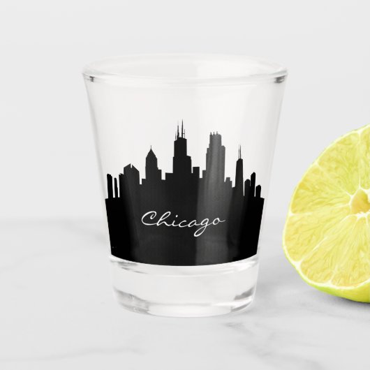 Zwart-wit skyline van Chicago Shot Glas (Voorkant)