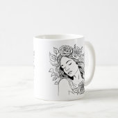 Zwart-wit slaapschoonheid met bloemen mok (Voorkant rechts)