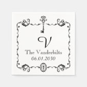 Zwart-wit Sleutel Monogram Bruiloft Servetten (Voorkant)