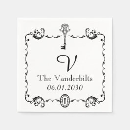 Zwart-wit Sleutel Monogram Bruiloft Servetten